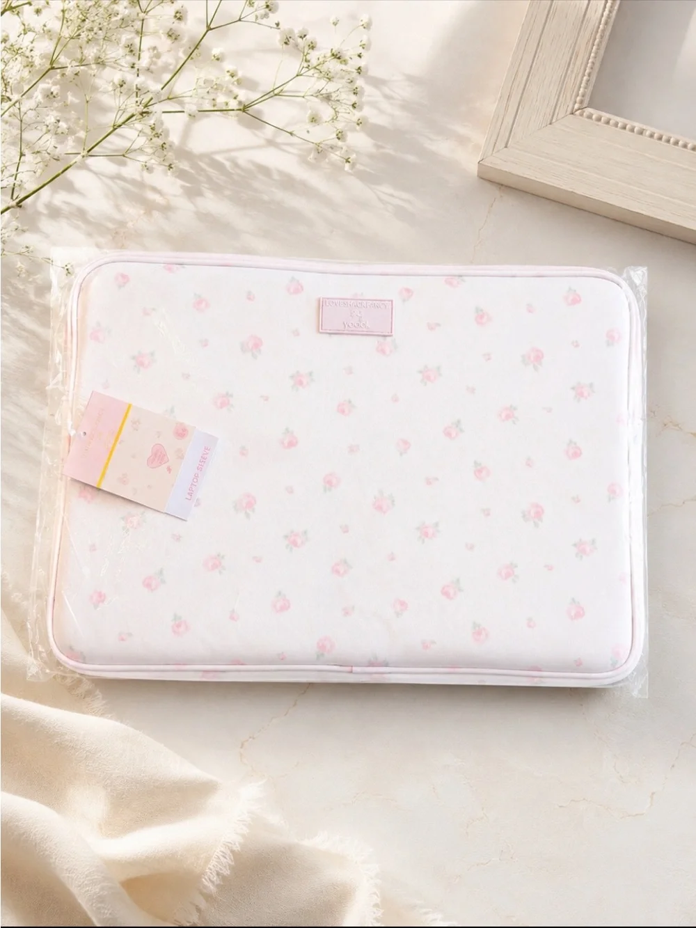 IN HAND LoveShackFancy Yoobi Blooming Heirloom Laptop Sleeve Strawberry Macaroon